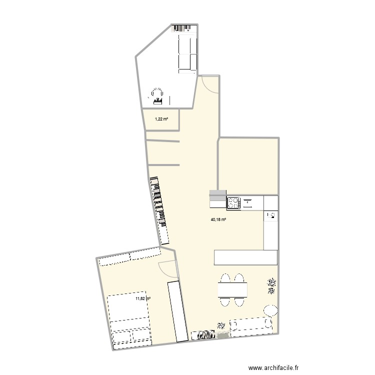 FbgStMartin. Plan de 3 pièces et 53 m2