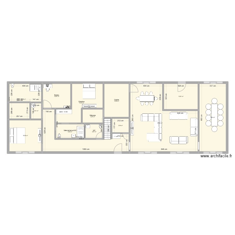 RDC. Plan de 14 pièces et 218 m2