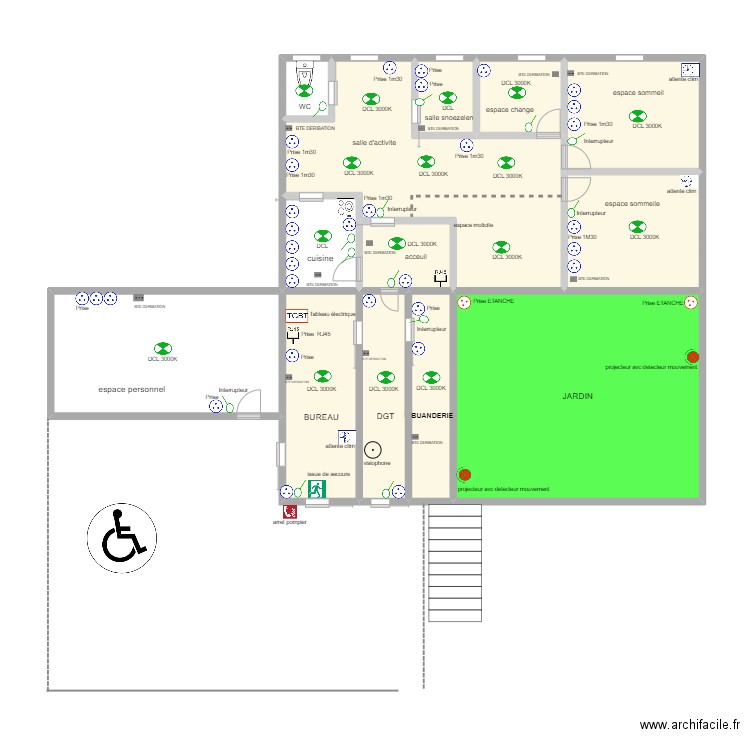 creche. Plan de 12 pièces et 89 m2