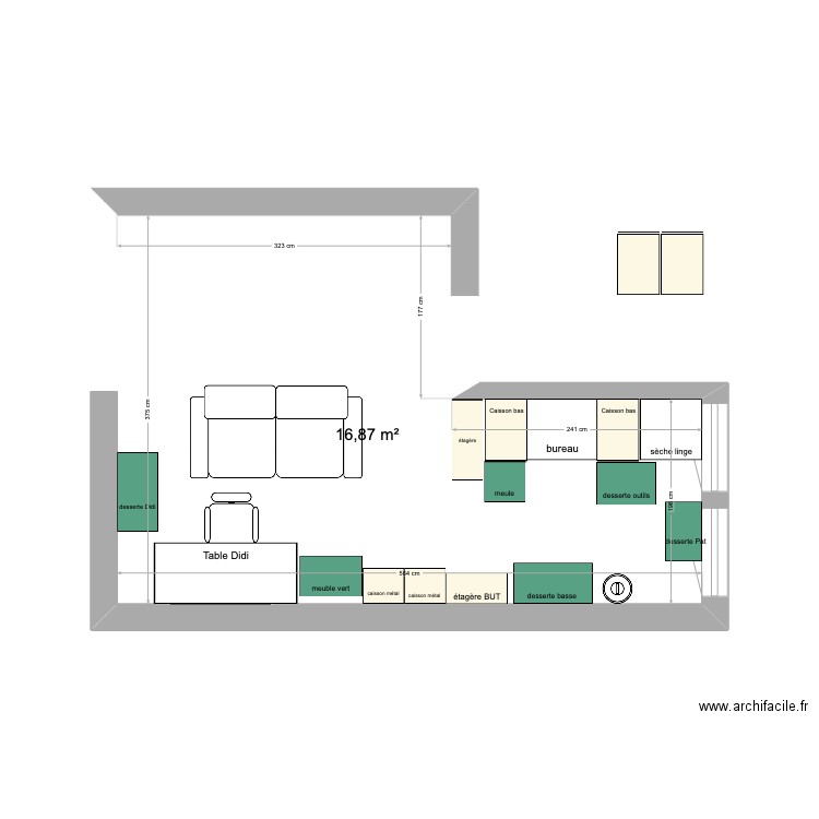 bureau. Plan de 1 pièce et 17 m2