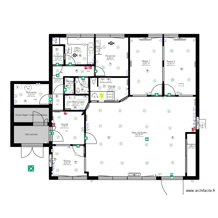 Evry - Bois Sauvage / Plan Electrique. Plan de 17 pièces et 142 m2