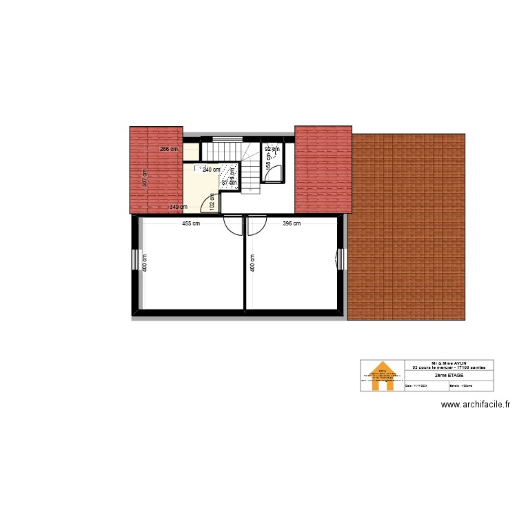 93 LEMERCIER   2ème ETAGE PROJET. Plan de 4 pièces et 47 m2