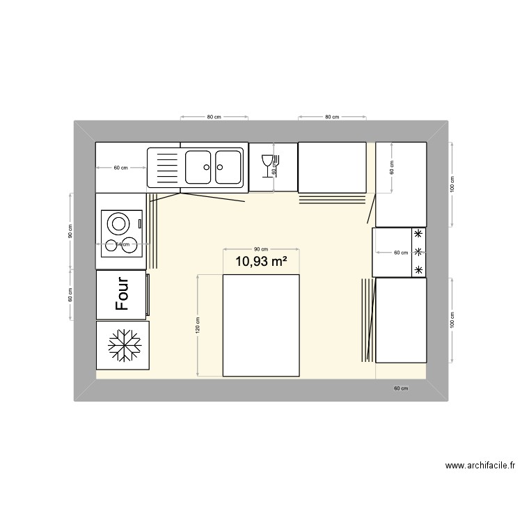 cuisine 1. Plan de 1 pièce et 11 m2