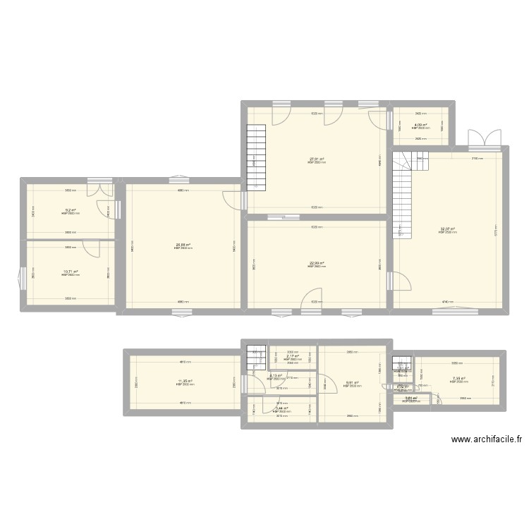 Plan maison. Plan de 16 pièces et 174 m2