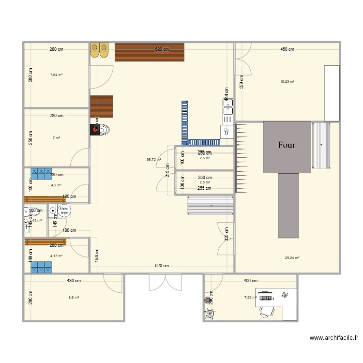 boulangerie. Plan de 12 pièces et 149 m2