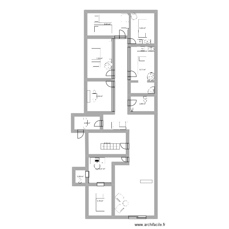 plan des jolies. Plan de 11 pièces et 56 m2