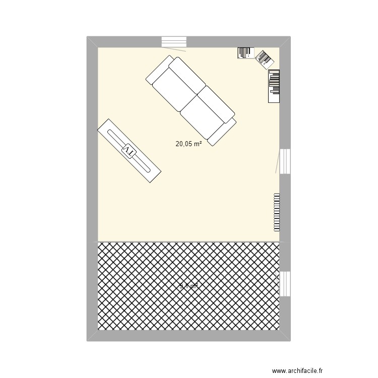 Salon. Plan de 2 pièces et 29 m2