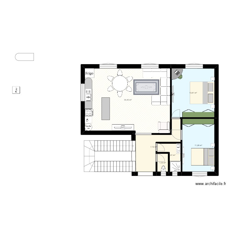 1 er etage 2nd prop222. Plan de 6 pièces et 72 m2