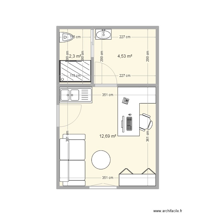 PLAN CSI CORUM BURO. Plan de 3 pièces et 20 m2