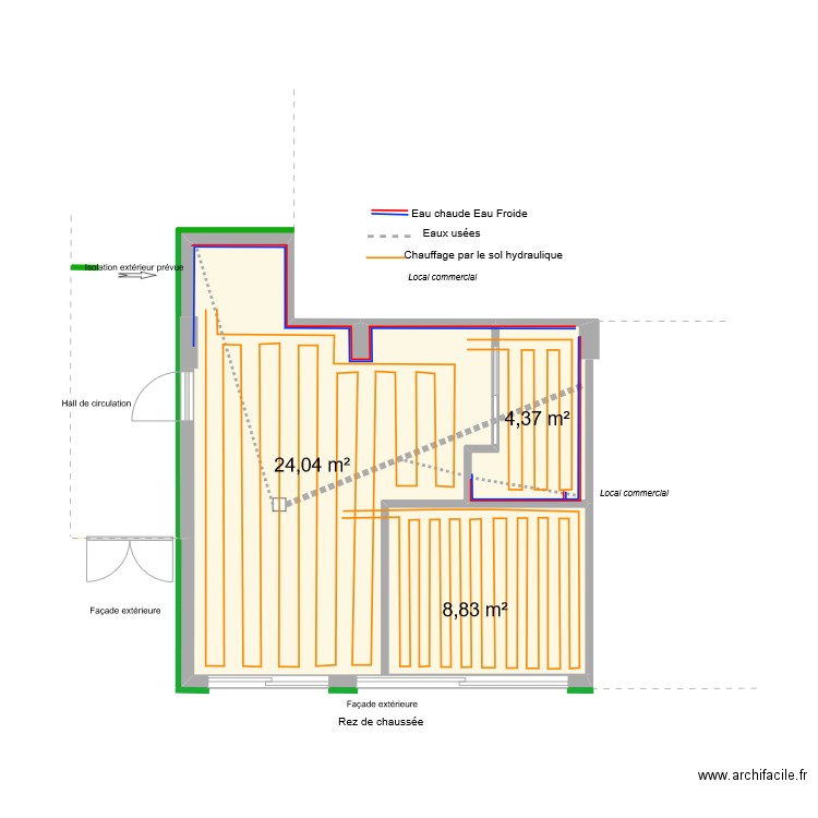 Studio Circuits Eau. Plan de 3 pièces et 37 m2