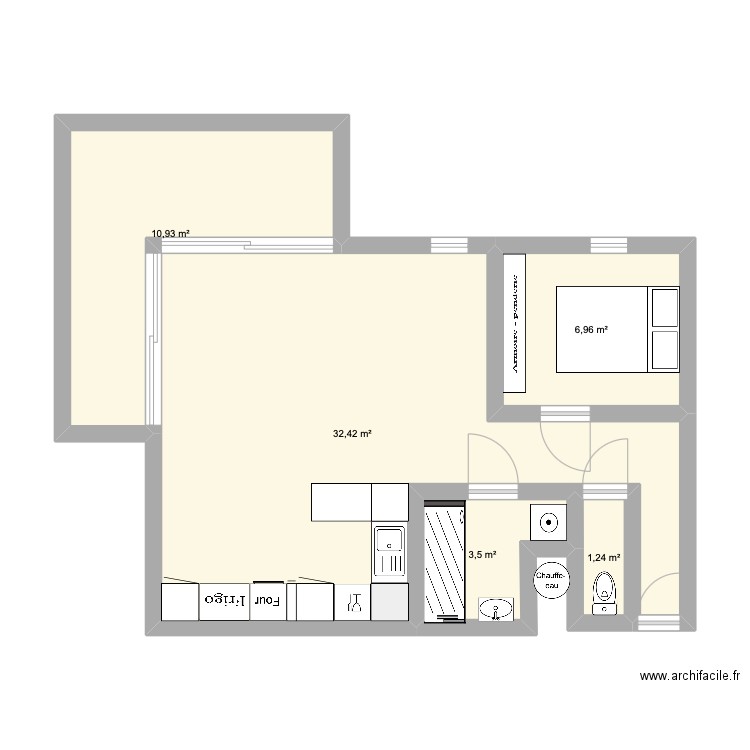 tes. Plan de 5 pièces et 55 m2