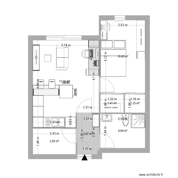 Appart. Plan de 7 pièces et 42 m2