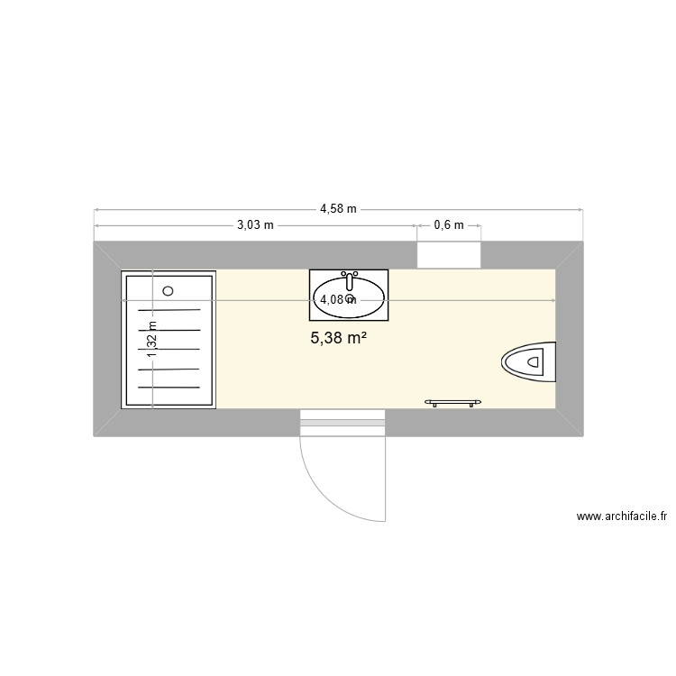 SDD RDC. Plan de 1 pièce et 5 m2