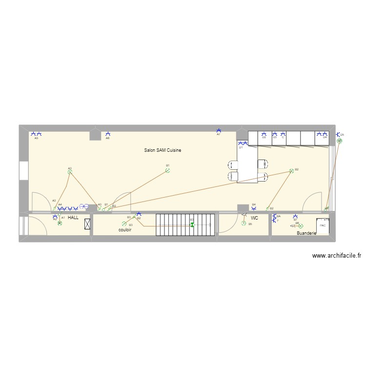 RDC - ELEC. Plan de 5 pièces et 54 m2