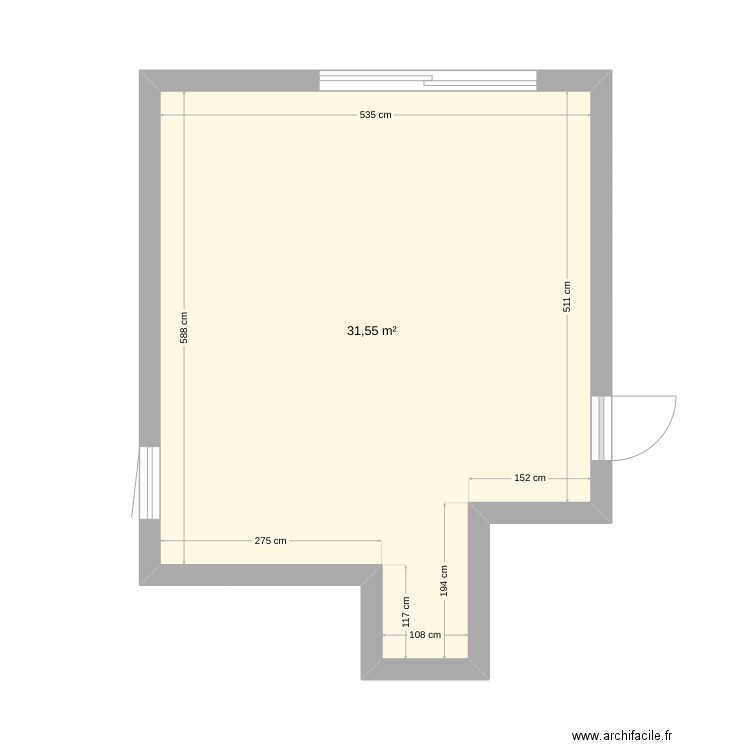 salon_brut. Plan de 1 pièce et 32 m2