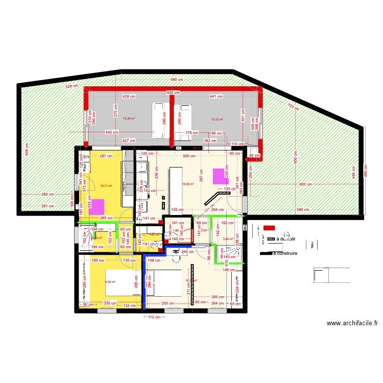 1er étage gîtes essai 4. Plan de 13 pièces et 150 m2