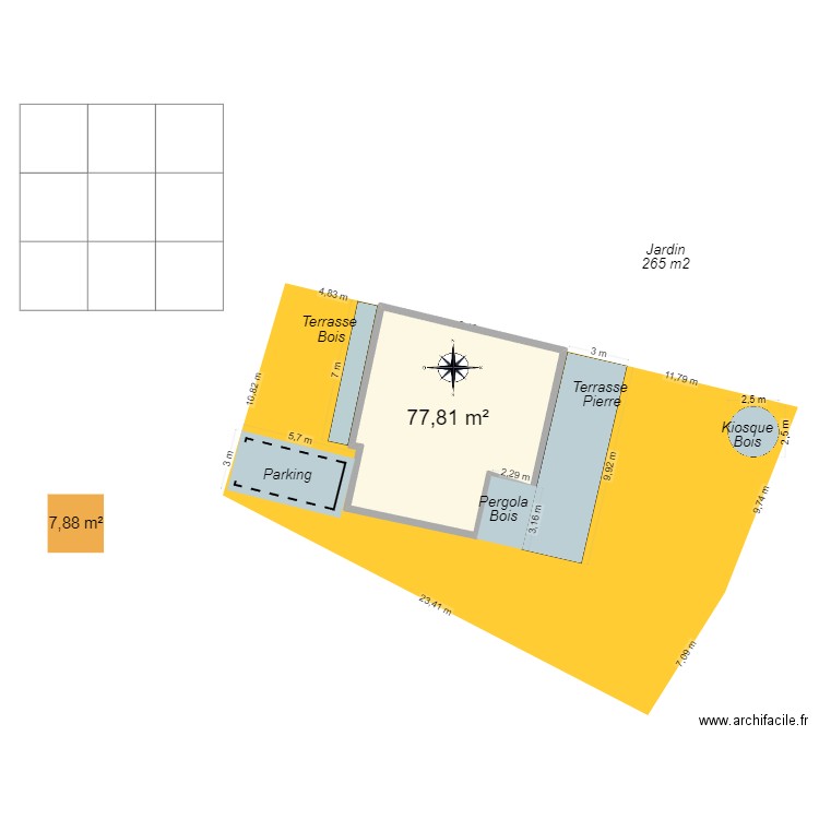 Jardin Cesson. Plan de 1 pièce et 78 m2