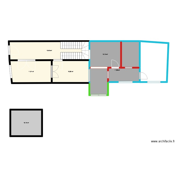 rdz. Plan de 6 pièces et 77 m2