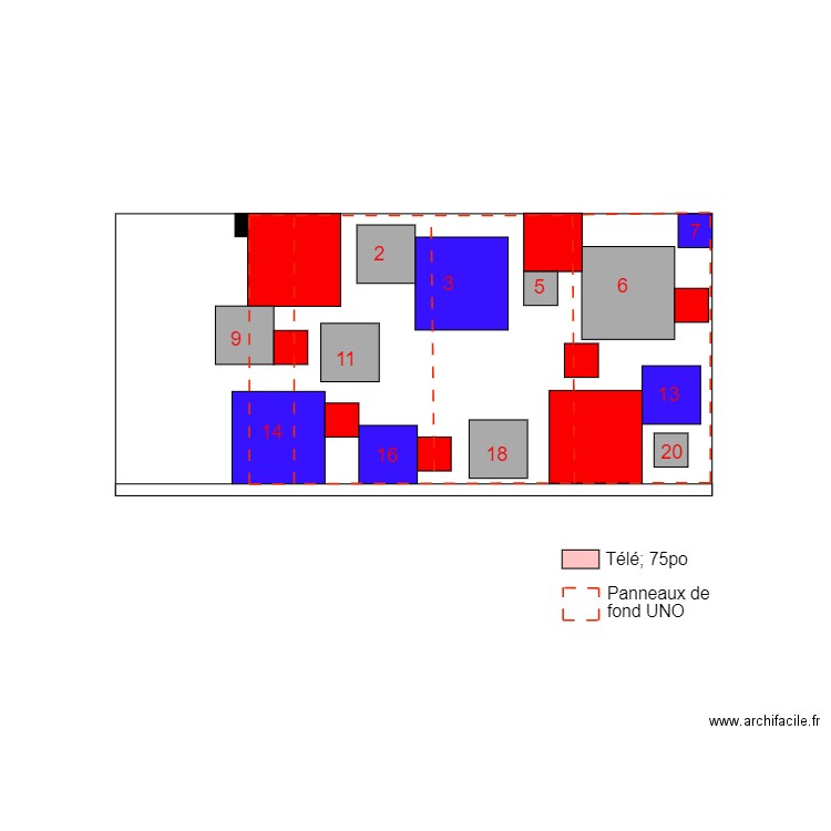 Grondin mur télé couleurs. Plan de 0 pièce et 0 m2