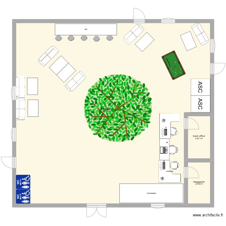 hotel 5 étoile. Plan de 3 pièces et 176 m2