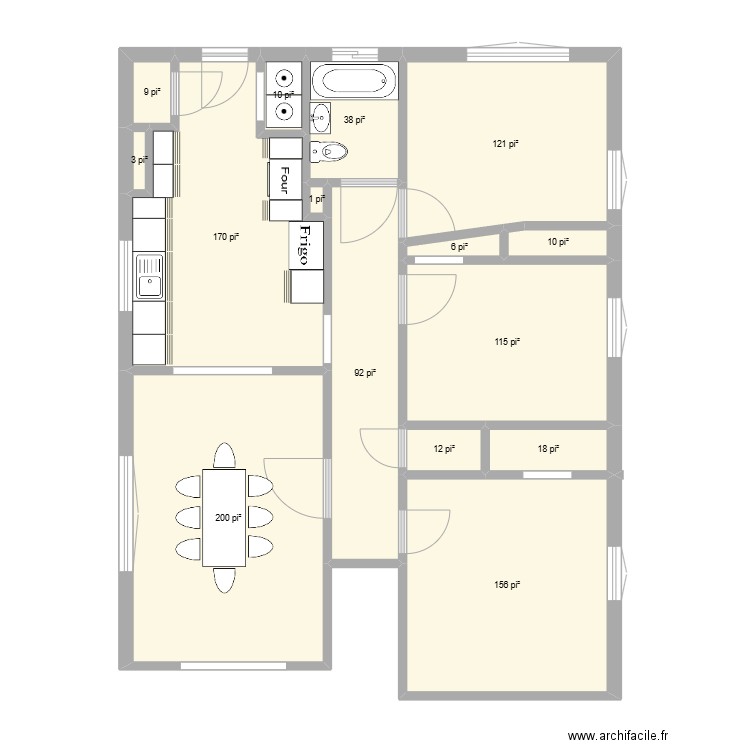 FY 5. Plan de 15 pièces et 89 m2