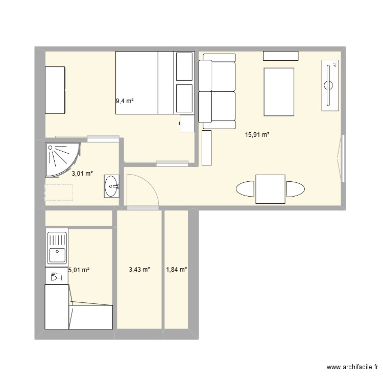 appart. Plan de 6 pièces et 39 m2