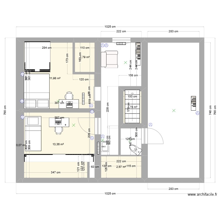 grenier filles 2024 11 03. Plan de 6 pièces et 32 m2