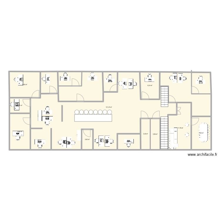 1 etage. Plan de 12 pièces et 187 m2