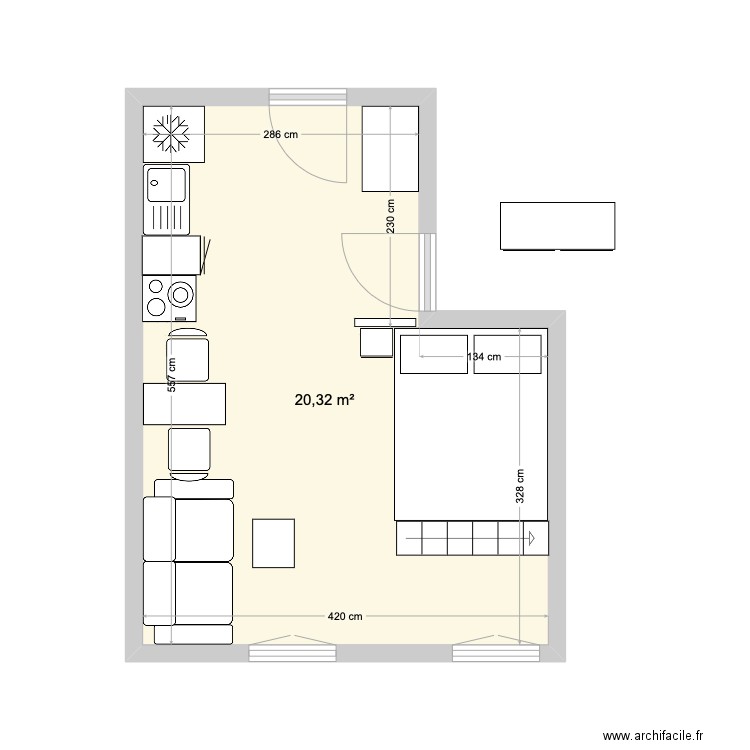 Pièce Prin 2. Plan de 1 pièce et 20 m2