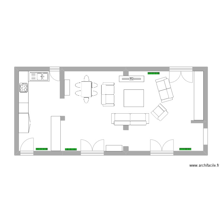 salon. Plan de 1 pièce et 53 m2