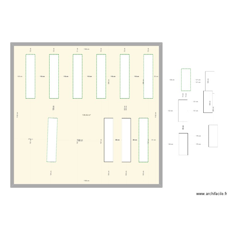 Salle. Plan de 1 pièce et 137 m2