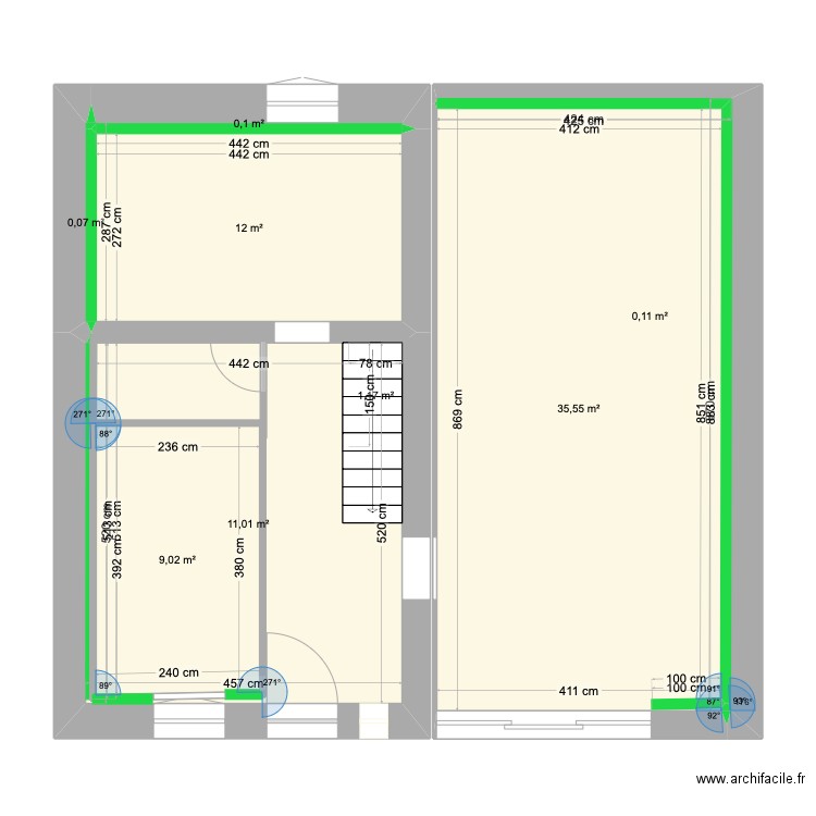 Pan 2 . Plan de 8 pièces et 81 m2