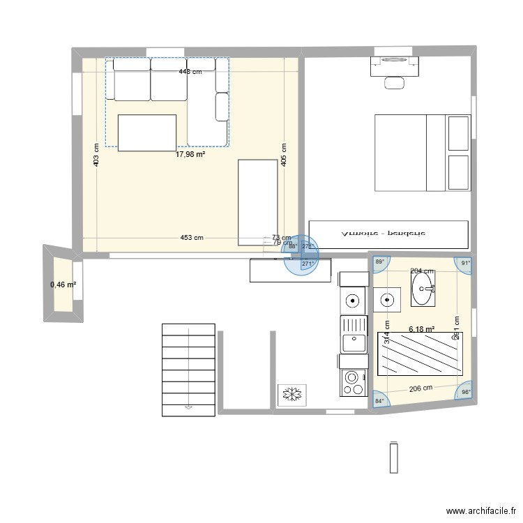 plan 2. Plan de 3 pièces et 25 m2