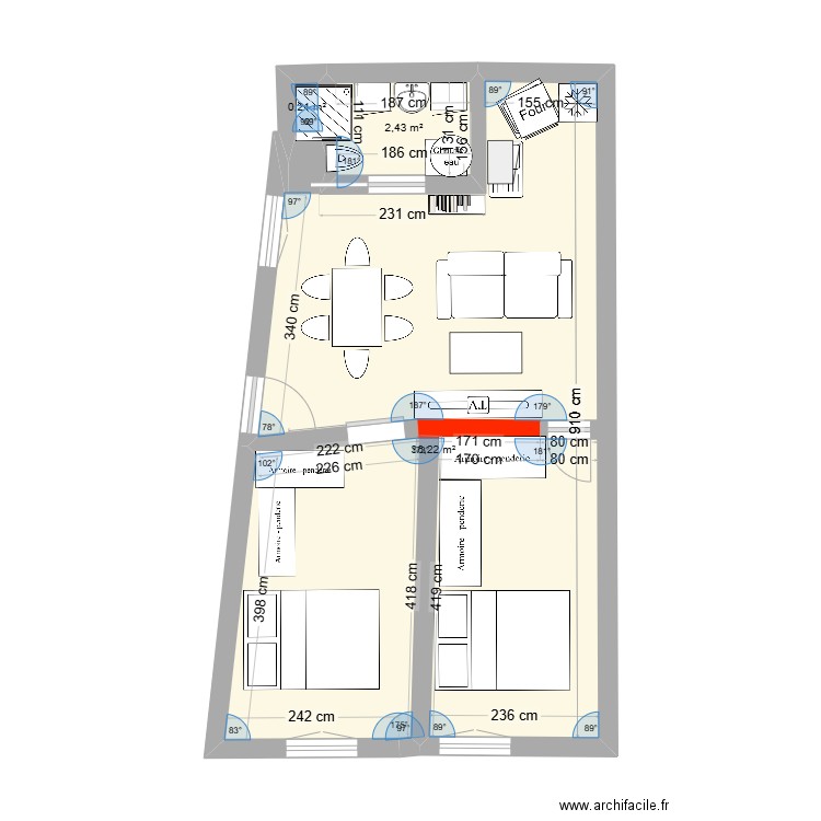 SCI MAISON plan 1. Plan de 3 pièces et 39 m2