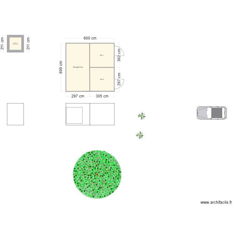 Box. Plan de 4 pièces et 37 m2