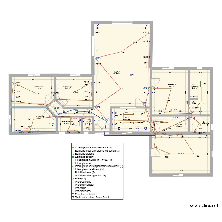 ECLAIRAGE PLAN 2. Plan de 12 pièces et 156 m2