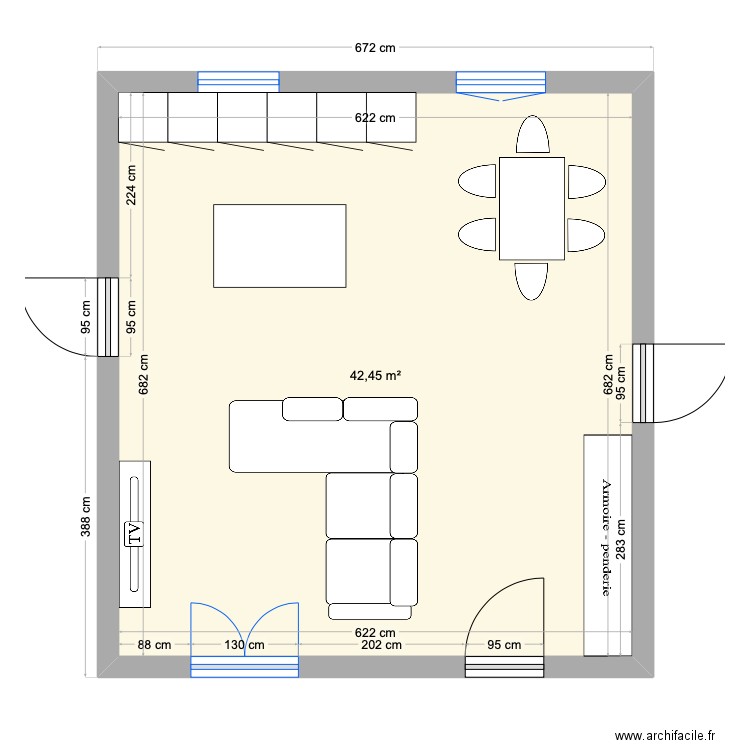 PEIRARD. Plan de 1 pièce et 42 m2