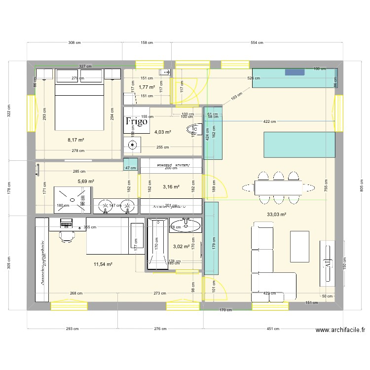 Bellet 9. Plan de 8 pièces et 71 m2