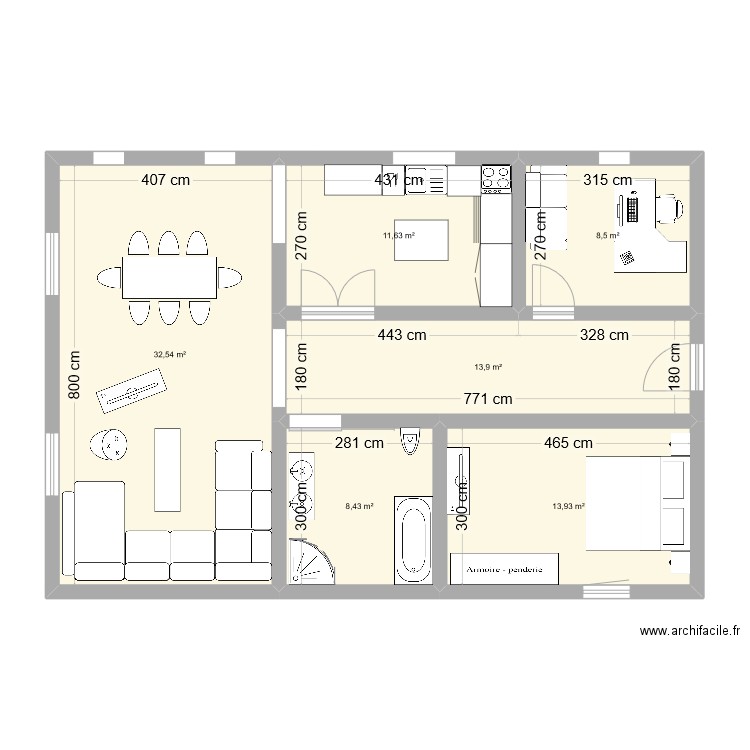 Projet HNX. Plan de 6 pièces et 89 m2