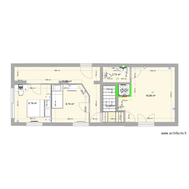 Montauroux RdJ 3 chambres aménagé. Plan de 7 pièces et 53 m2