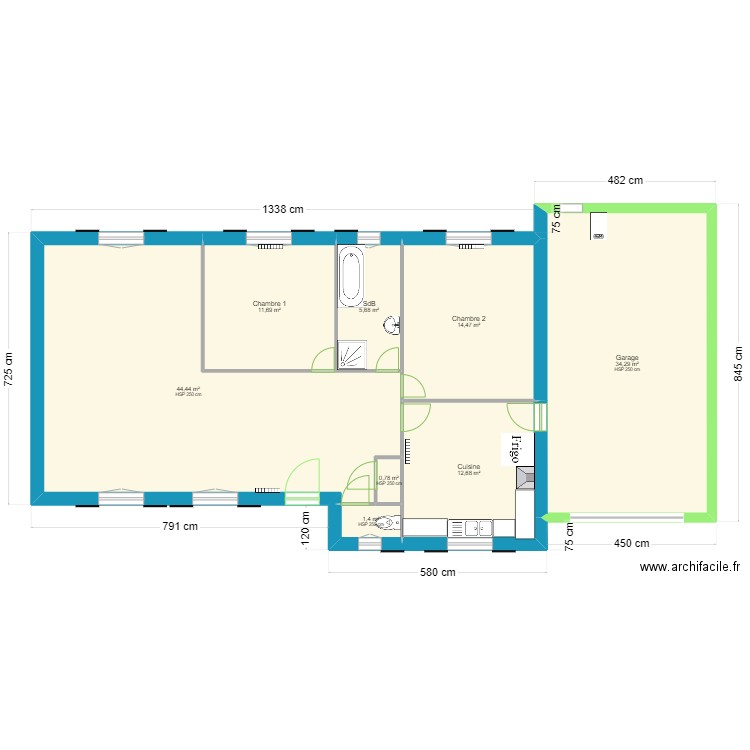 Pitres Latéral. Plan de 8 pièces et 125 m2