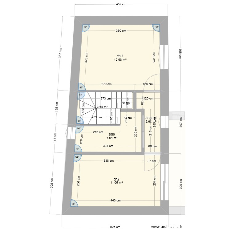 Naf berger escalier central. Plan de 9 pièces et 112 m2