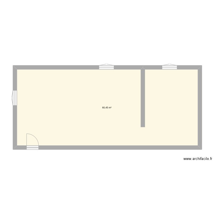 Etage nuillé 2 moulin. Plan de 1 pièce et 60 m2