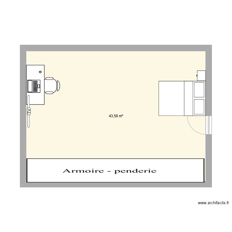 Quent. Plan de 1 pièce et 44 m2