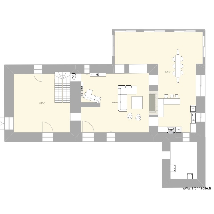 L'ISLE RDC. Plan de 3 pièces et 161 m2