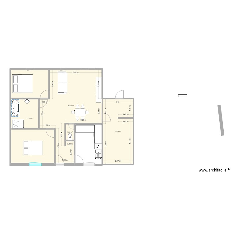 projet maison. Plan de 4 pièces et 87 m2