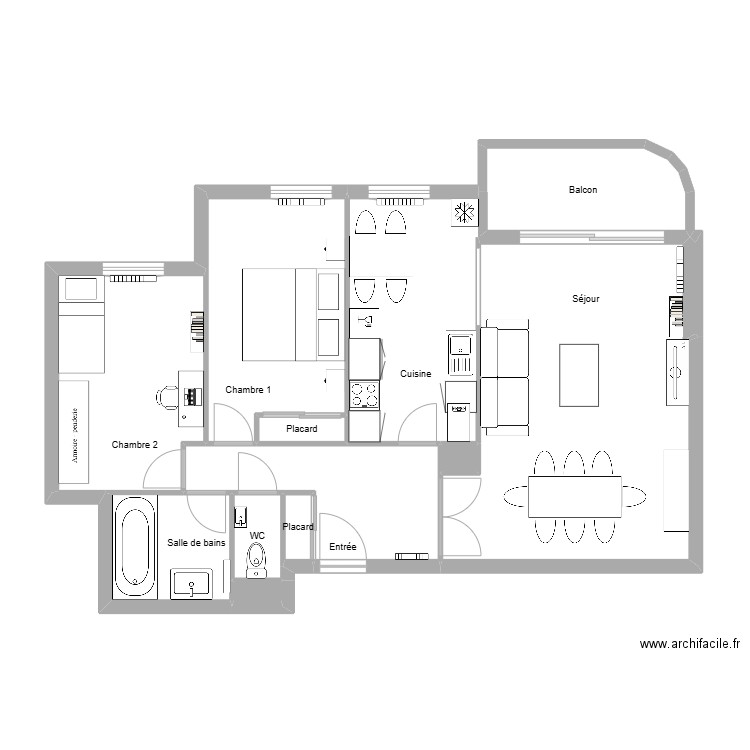 Bouchot meublé. Plan de 13 pièces et 82 m2