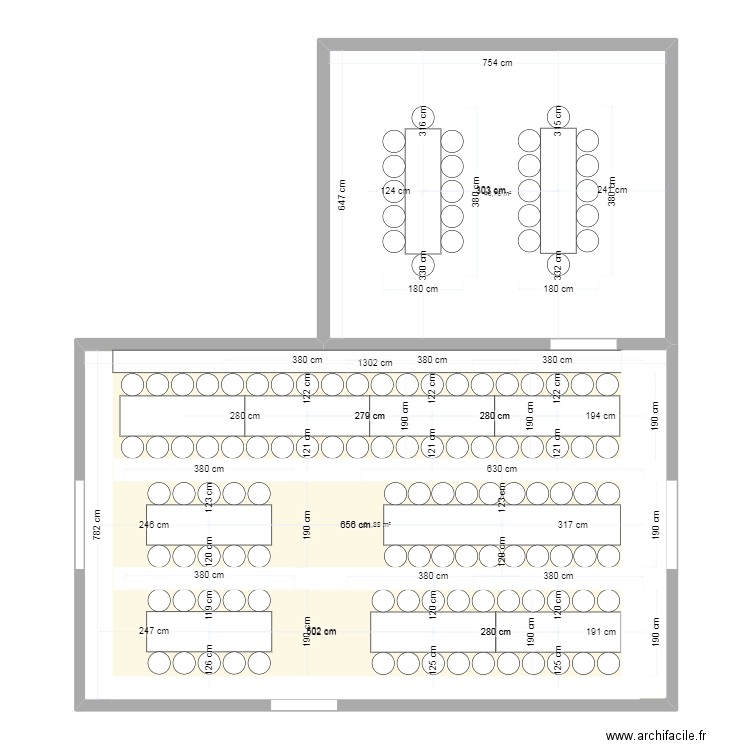 Plan table 90 cm. Plan de 2 pièces et 151 m2