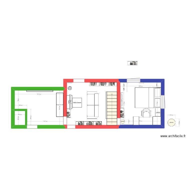 Plan aménagement sous-sol. Plan de 3 pièces et 21 m2