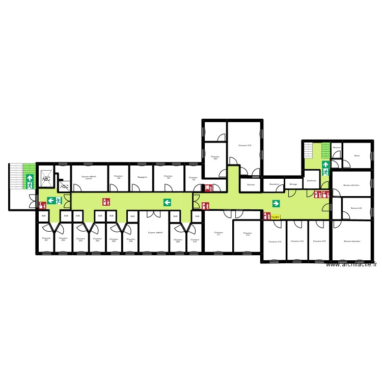 Afor étage 2 général. Plan de 40 pièces et 296 m2